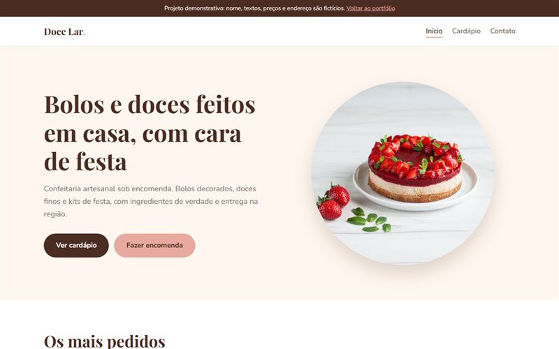 Site de demonstração de uma confeitaria